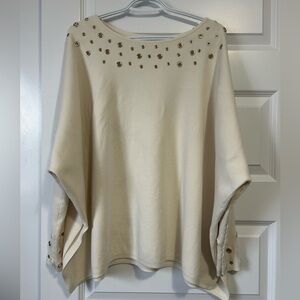 Chico's Cream Drop Shoulder Sweater with Gold Grommets